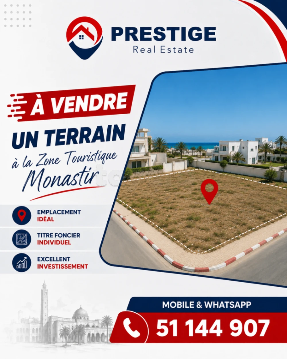 À vendre un Terrain à la Zone Touristique Monastir