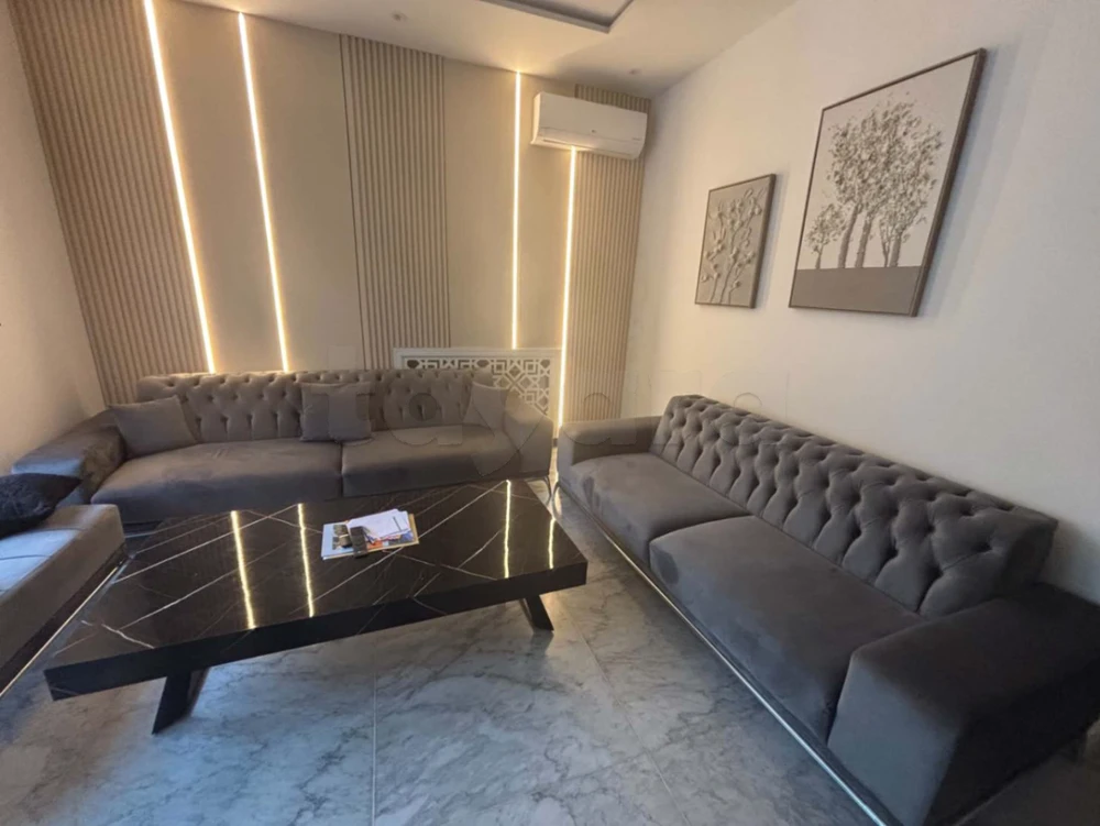 Salon moderne en velours gris