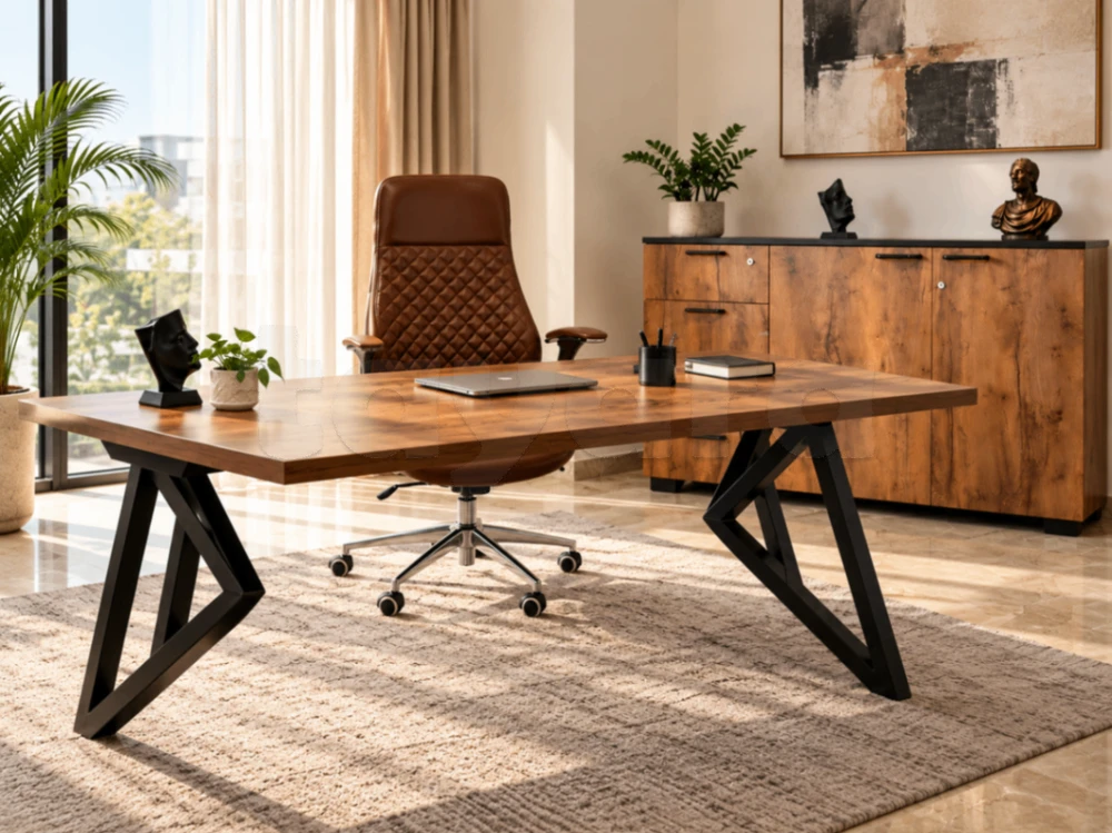 Ensemble bureau de direction complet – Bureau + fauteuil + meuble de rangement