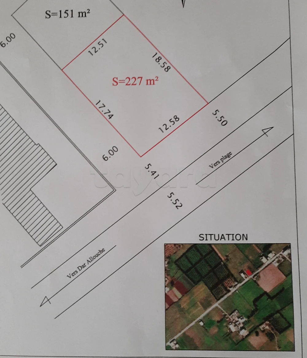 A vendre terrain 225m2 à dar allouche