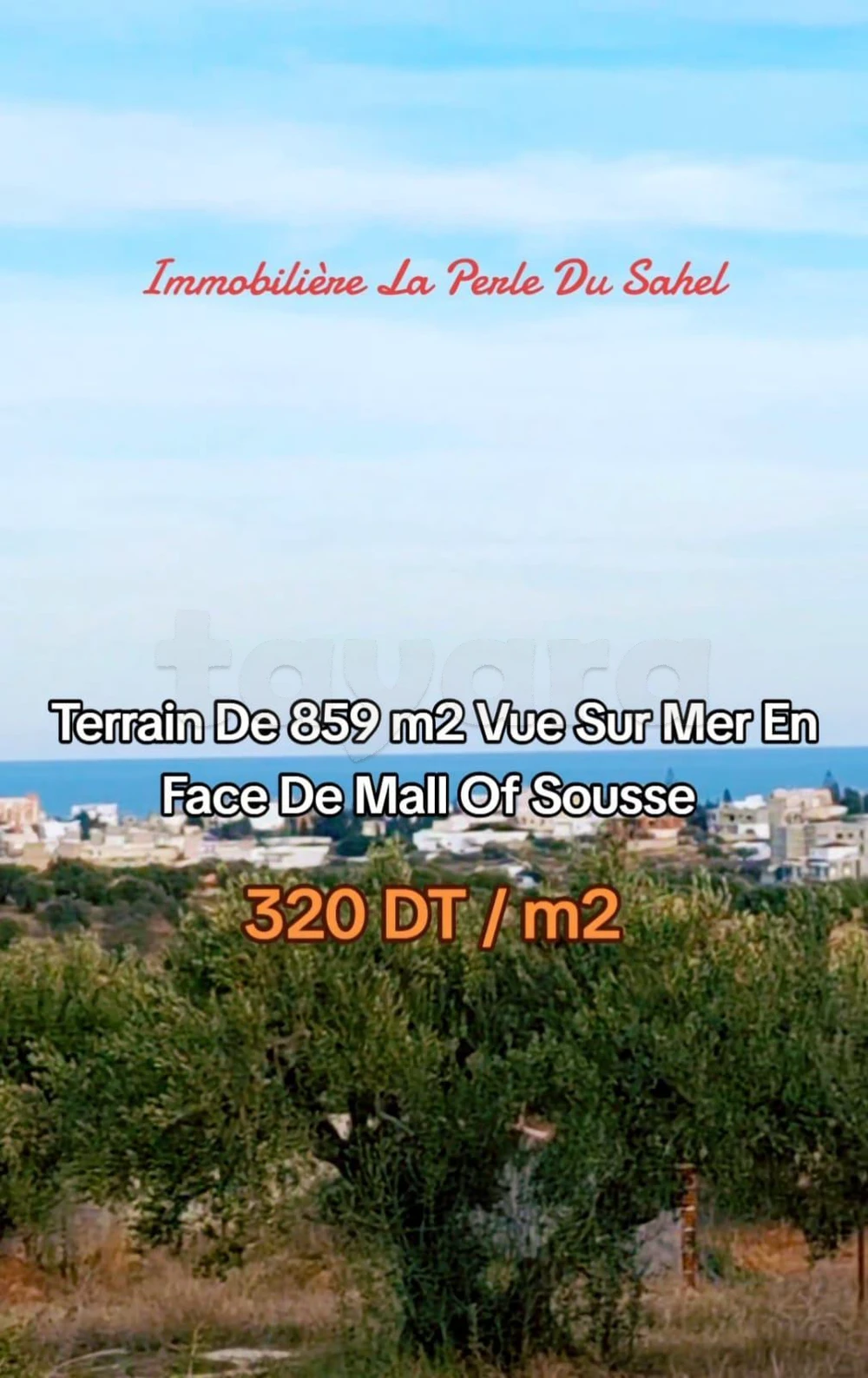 Terrain 859 m2 Vue sur mer en face de Mall Of Sousse