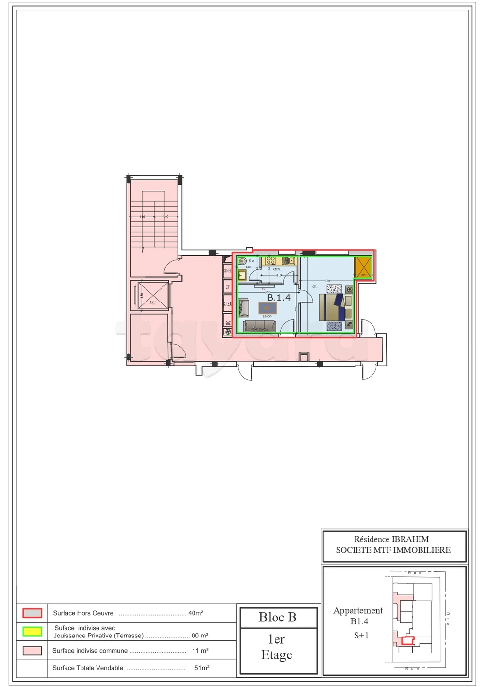 A' vendre un appartement S+1 au premier étage B14