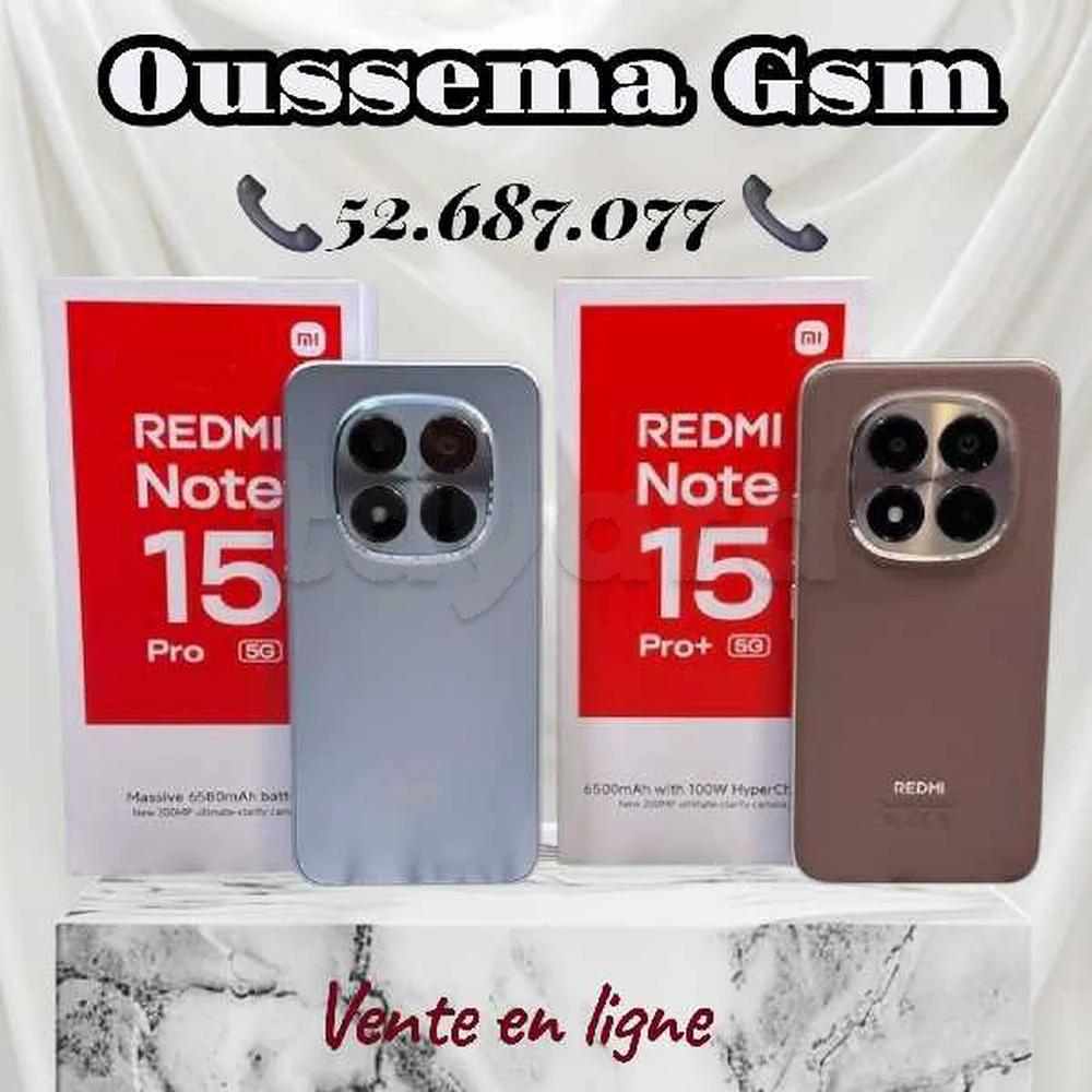 Xiaomi Redmi Note 15 pro plus+ 5G
(256 Où 512go) Neuf cacheté sous blister 
Tél:52687077