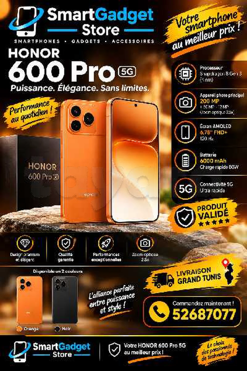 Honor 600 Pro 5G (12/512Go) Snapdragon 🐲8 Elite Neuf cacheté Sous blister 
📞52687077📞